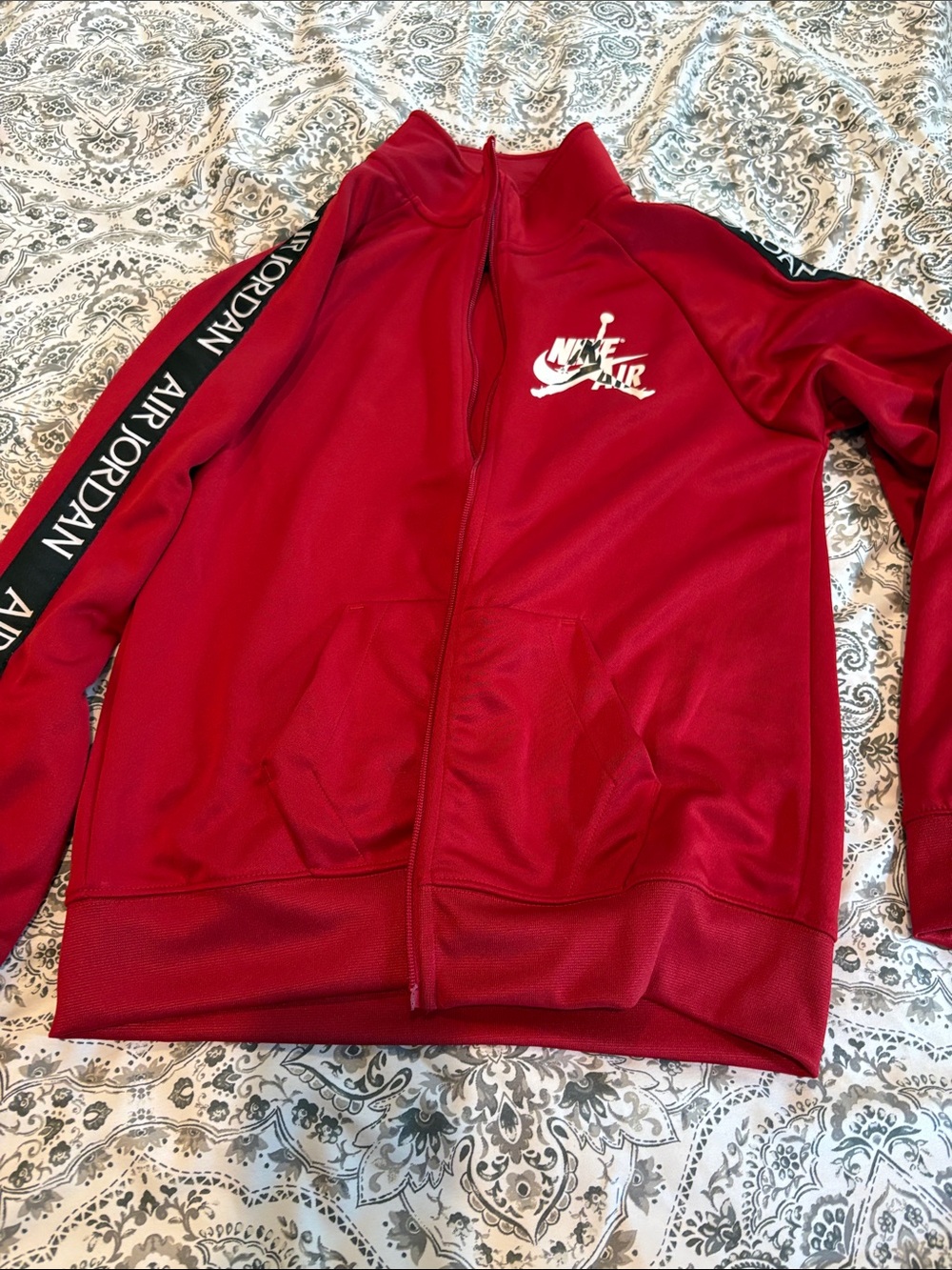 Nike Red Zip-Up Track Jacket with Black Sleeve Tape